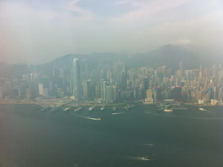 Hong Kong harbor and skyline in the morning haze